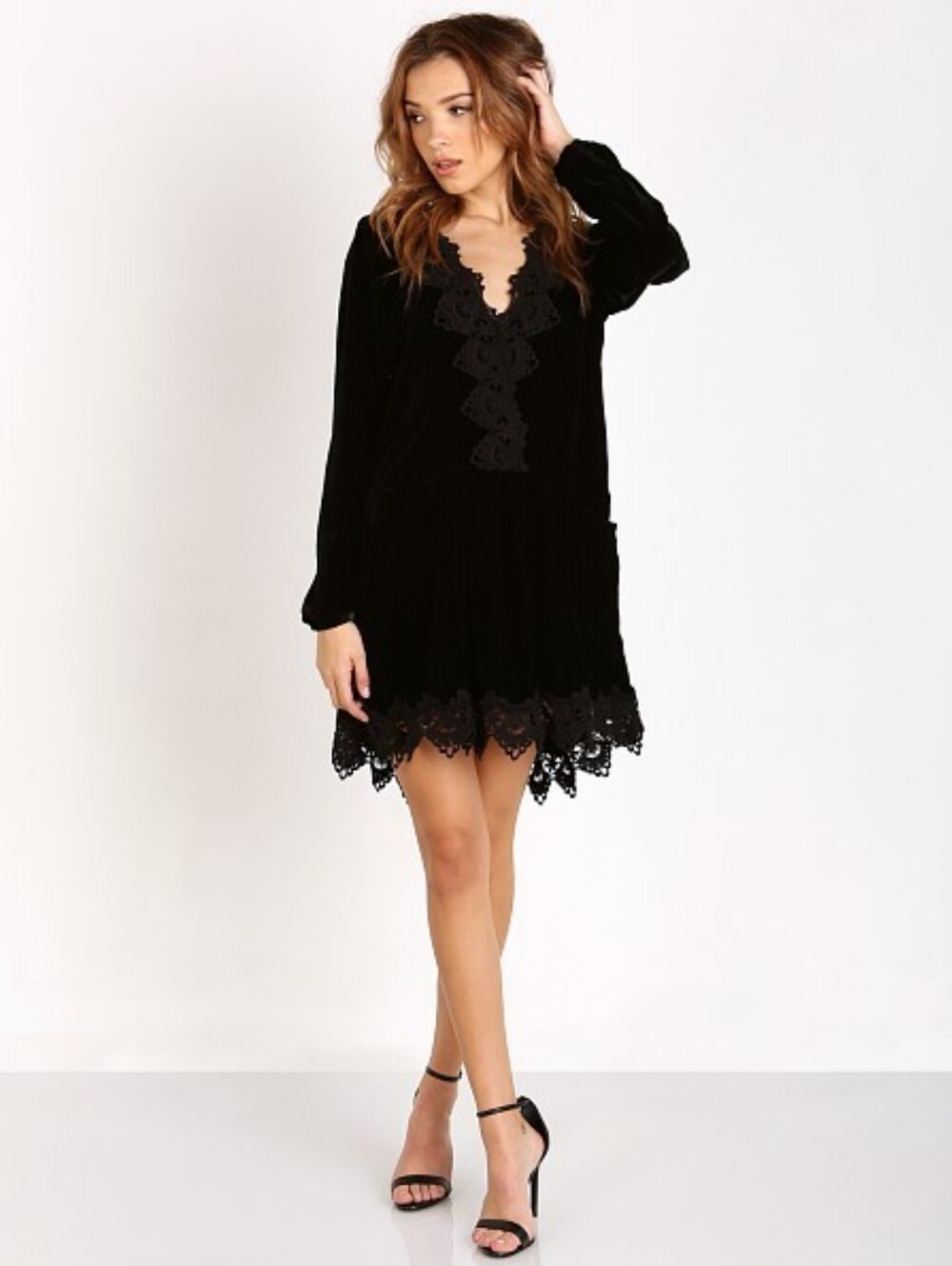 Free People Premiere Velvet Dreams Tunic Dress Black